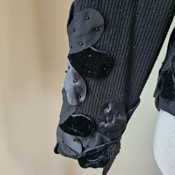 Vintage 90s Y2K Nygard Collection Black Ribbed Embellished Silk Sweater Top L - Picture 5 of 10